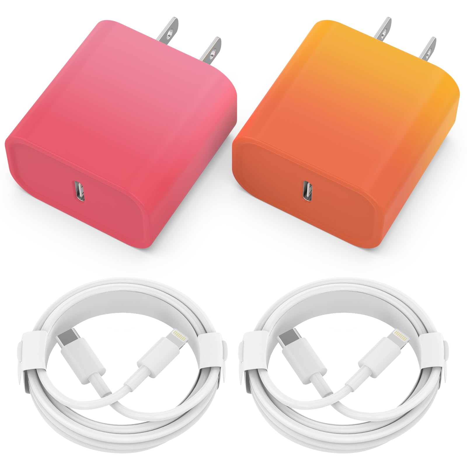 iPhone Charger Fast Charging, 2 Pack 20W USB C Wall Charger Block with 2 Pack MFi Certified 6FT Type C to Lightning Cables for iPhone 14 13 12 11 Pro Max XR XS X, iPad,AirPods Pro（Colorful-4）