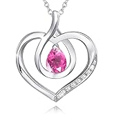 AGVANA Valentines Day Gifts Heart Birthstone Necklace for Women Sterling Silver Genuine or Created Gemstone Forever Love Pendant Necklace Fine Jewelry Anniversary Birthday Gifts for Women Mom Wife