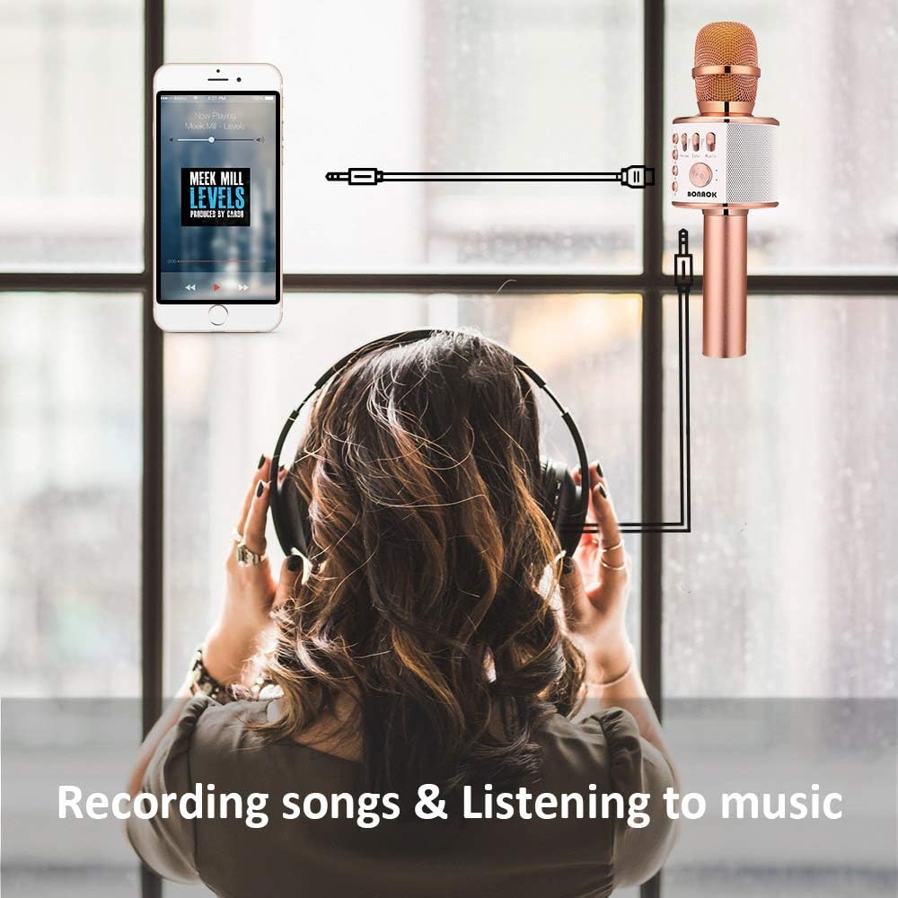 BONAOK Wireless Bluetooth Karaoke Microphone,3-in-1 Portable Handheld Karaoke Mic Speaker Machine Christmas Birthday Home Party for Android/iPhone/PC or All Smartphone(Q37 Rose Gold): Musical Instruments