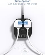 Addtam 3M Extension Lead Power Strip 2 AC Outlets 4 USB Ports Braided Cord view 7
