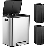 MilleLoom 8 Gallons/30 L Dual Compartment Trash Can, Stainless Steel Garbage Can with Soft-Close Lid and Two Removable Inner Bucket for Kitchen, Office, Bedroom