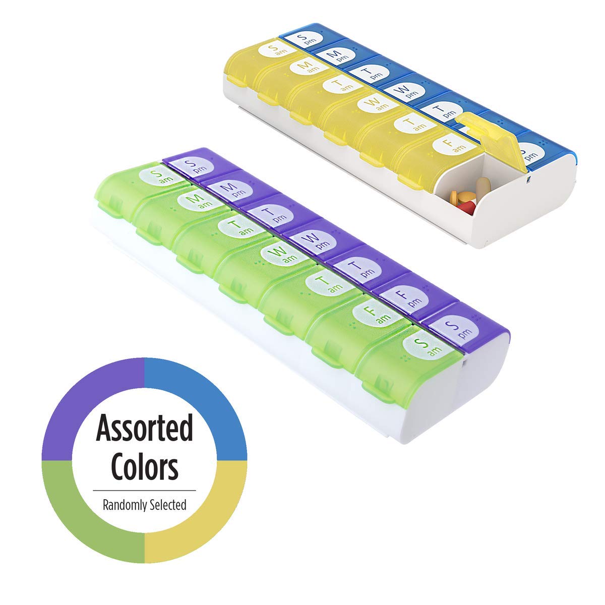 EZY DOSE Easy Fill (7-Day) Pill, Medicine, Vitamin Organizer Box | Weekly, 2 Times a Day, AM PM | Large Compartments | Colored Lids, 1 Count