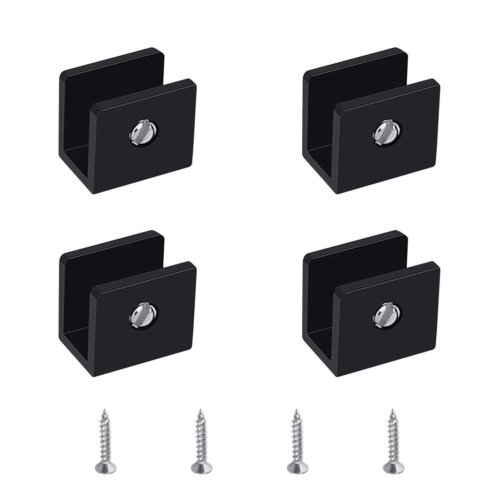 UFURMATE Glass Clamp, 4Pcs Adjustable Square Glass Shelf Brackets Aluminum Alloy Glass Clamp Clips Wall Mounted Black Glass Holder Supports Mounting Brace for 6-8mm Thick Glass Shelves