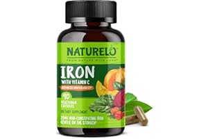 NATURELO Vegan Iron Supplement with Vitamin C and Organic Whole Foods - Gentle Iron Pills for Women & Men with Iron Deficiency Including Pregnancy, Anemia and Vegan Diets - 90 Mini Capsules