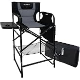 WKFAMOUT Tall Folding Directors Chair with Side Table 30.71" Seat Height Foldable Camping Chair Bar Stool for Makeup Artist Face Painting with Footrest and Storage Pocket Supports 350LBS