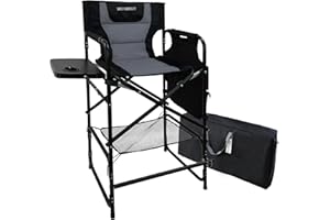 WKFAMOUT Tall Folding Directors Chair with Side Table 30.71" Seat Height Foldable Camping Chair Bar Stool for Makeup Artist Face Painting with Footrest and Storage Pocket Supports 350LBS
