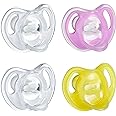Tommee Tippee Ultra-Light Silicone Pacifier, 6-18 Months, Symmetrical One-Piece Design, BPA-Free Silicone Binkies, Clear/Pink/Yellow, Pack of 4