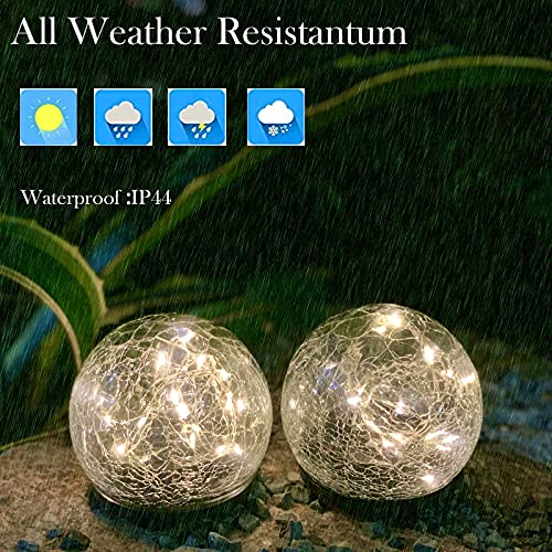 Garden Solar Lights Decorative,1 Packs Cracked Glass Solar Ball Lights Outdoor Waterproof, LED Outdoor Globe Lights,Outside Decor for Lawn Patio Yard Pathway Garden Decor（Warm White）