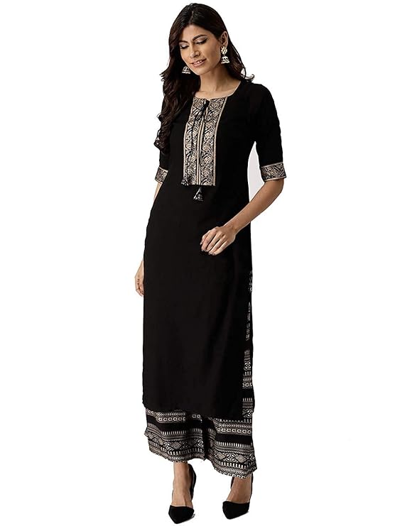 Women's Rayon Kurti with Palazzos(Black)