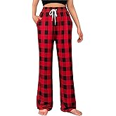 Womens Pajama Pants Comfy Plaid Lounge Pants Casual Stretch Sleepwear Bottoms with Pockets
