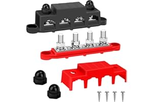 OPL5 250A 12V Bus Bar 3/8" Power Distribution Block 2 PCS 4 x 3/8" Terminal Stud & 3 x #8 Screw Terminals & Cover Marine Batt