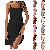 JiXiang Nightgowns for Women Sexy Sleepwear with Built in Bra Beach Dress Padded Full Slips Sun Dress Soft Casual Under Dress
