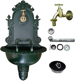 Wandbrunnen Graf von Gerlitzen Blumenampel Alu Bassena Wand Brunnen Kran Ablauf Grün (ANJA) MG1-FF-G