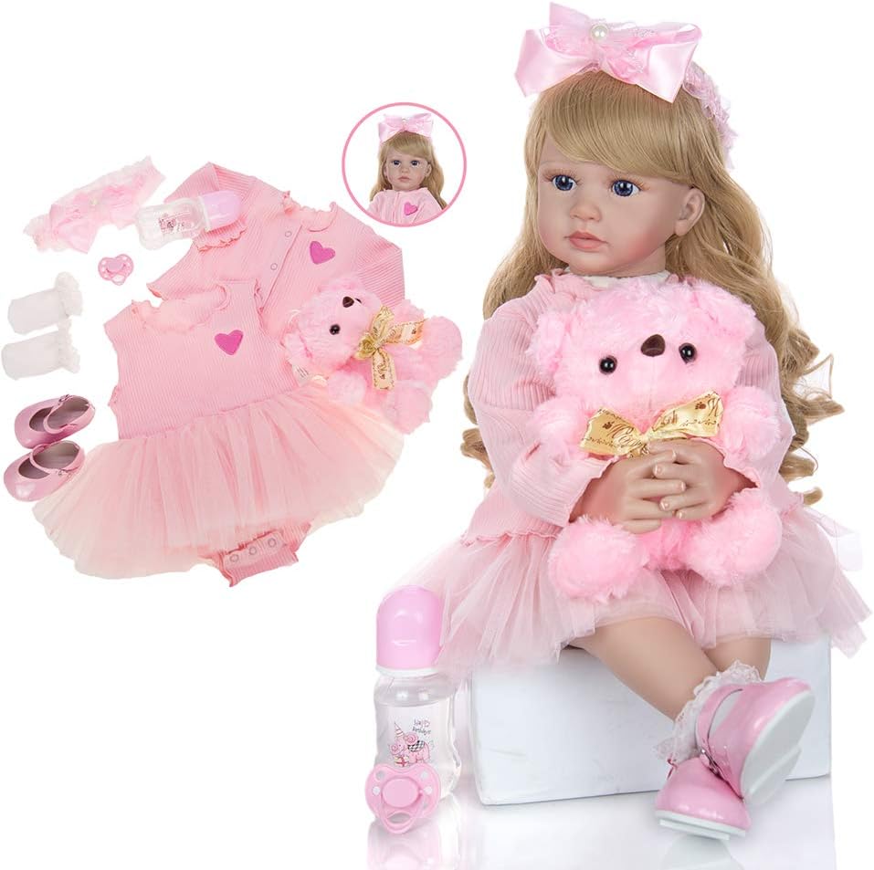 60Cm Reborn Baby Dolls Boy Full Body Silicone Real Life Like Handmade Newborn Baby Toys Reborn Toddler Dolls Magnetic Mouth Children's Best Xmas Gifts Reborn Babies,Pink