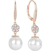 FATACI Women 925 Sterling Silver Pearl Teardrop Leverback/Stud Dangle Drop Earrings with 5A Cubic Zirconia for Her Mom Mother Wife Grandma Jewelry