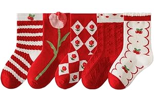 XWANZI Kids Socks Crew Mid-Calf Cartoon Red China New Years or Christmas Festive Socks for Kids