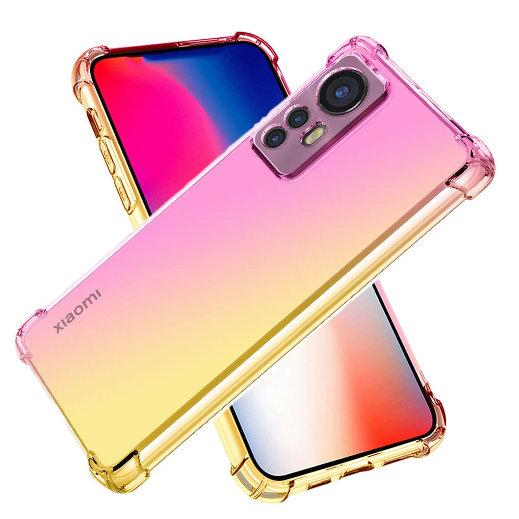 MAOGE Case for Xiaomi 12 Lite, Gradient Color Ultra-Slim Crystal Transparent Cover Clear Back [Anti-Yellow] Soft TPU Silicone Shockproof Bumper Cover, Pink/Gold
