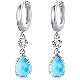Teardrop Larimar Hoop Earrings S9025 Sterling Silver Natural Gem Stone Small Huggie Drop Dangle Earring Jewelry for Women
