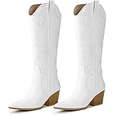 Arromic Cowboy Boots for Women Comfortable Womens Embroidered Western Cowgirl Knee High Boots Pointed Toe Zipper Chunky Heel Country Outfit Retro Tall Boots
