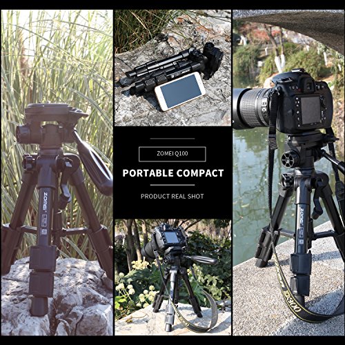Zomei Q100 Mini Travel Tabletop Tripod Tabletop Tripod with 3-Way Pan/Tilt Head 1/4 inches Quick Release Plate and Bag for DSLR Camera Tripod Carrying Bag (Black)