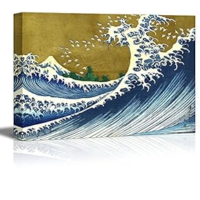 A Colored Version of The Big Wave from 100 Views of The Fuji by Katsushika Hokusai - Canvas Print Wall Art Famous Painting Reproduction - 12" x 18"