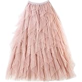 Femiserah Women's Long Rainbow A Line Tulle Tutu Skirts Tiered Skirt Petticoat
