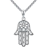 YueYuan Hamsa Necklace for Men 925 Sterling Silver Hamsa Hand Pendant Hand of Fatima Necklace Evil Eye Hamsa Hand Necklace with CZ Hamsa Jewelry Gifts