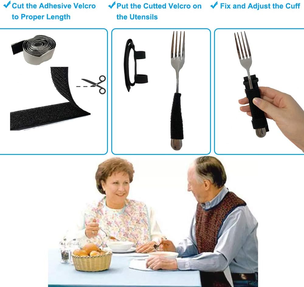 Adaptive Utensils Universal Cuff for Elderly Adults Utensil Holders Parkinsons Feeding Arthritis Disabled Tremors Patients Eating Hand Straps (3 PCS Cuffs): Health & Personal Care