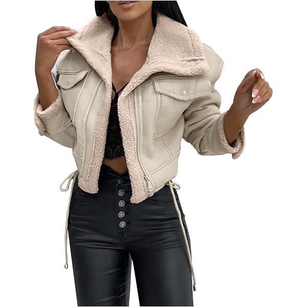 SOMTHRON Women's Faux Shearing Moto Jacket Sherpa Lined Winter