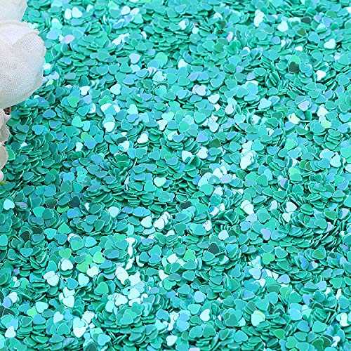 100g Iridescent Heart Shaped Confetti Glitter Sequins Flat PVC Star Mini Paillettes for Scrapbook Embellishment Cardmaking Jewelry Making Nail Manicure Wedding Birthday Party Decorartions (Teal)