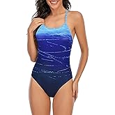 Century Star One Piece Swimsuit Women Bathing Suit for Teens one Piece Juniors Athletic Adjustable Strap One Piece Swimsuit Blue Gradient 0-2