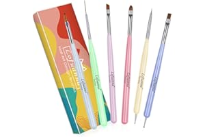 Nail Art Brushes Set Lofuanna 6Pcs Nail Tips Art Design Tools with Poly Extension Gel Brush, Nail Polish Brush, Carved Brush, Art Liner Brush and Dotting Pen, Acrylic Nail Brushes, Painting Drawing