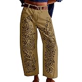 YSW Embroidered Mid Rise Jeans for Women Baggy Boyfriend Jean Boho Barrel Horseshoe Vintage Pants