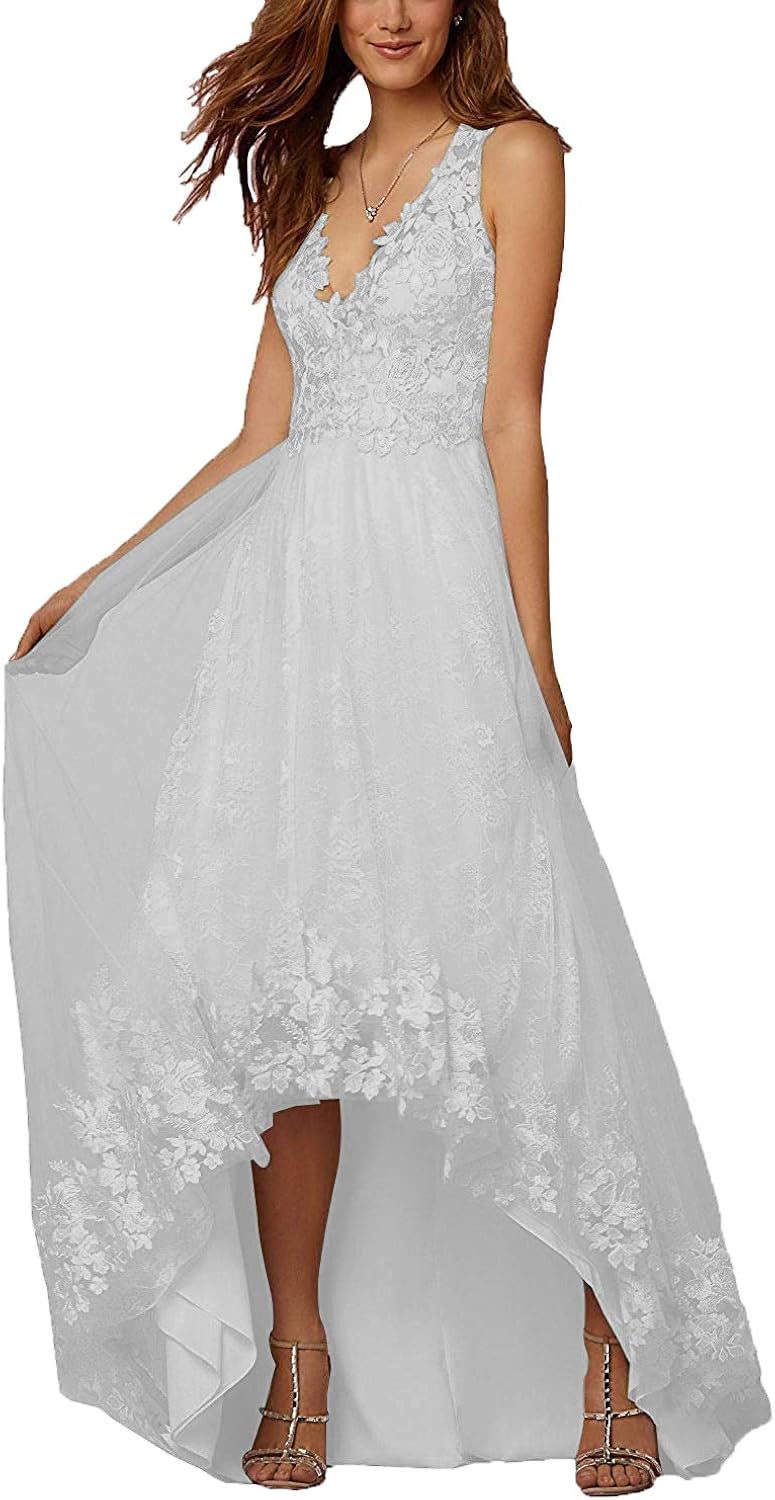 silver high low wedding dress