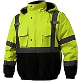Hilivistec Safety Jacket, High Visibility Reflective Bomber Jackets for Men, Hi-Vis Construction Jacket