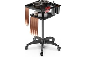 JOHGEE Rolling Salon Tray on Wheels with Braiding Hair Platform, Metal Salons Tray Cart with 2 Magnetic Bowls, Hairstylist Tray for Salon Station, Height Adjustable Salons Trolley Cart for Salon&Spa Use