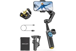 AOCHUAN 360° Pan Rotation Gimbal Stabilizer for iPhone, Magnetic Remote Vontrol, 3-Axis Stabilizer w/Built-in Extension Rod &