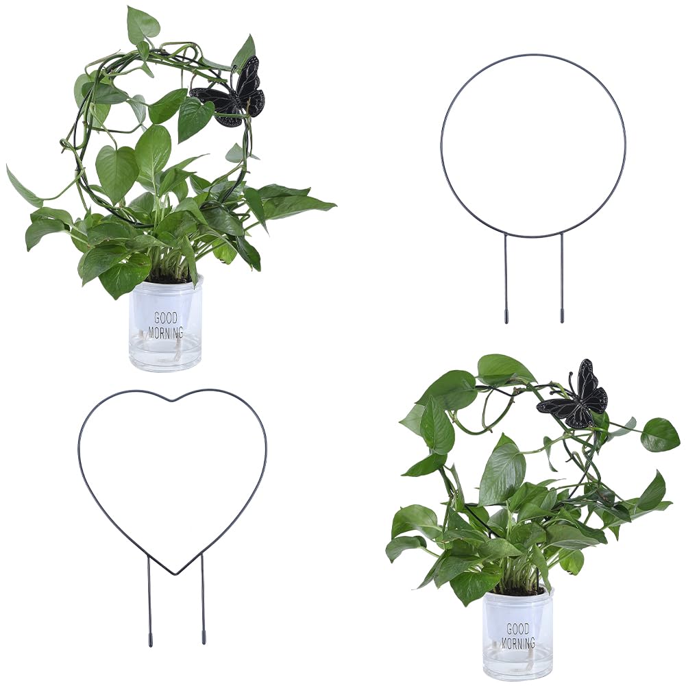 CREATCABIN 4Pcs Plant Trellis Metal Potted Plant Support for Climbing Plants Garden Potted Plants for Indoor Outdoor Use Pothos Ivy Junzi Orchid Money Tree Pocket Coconut Mini Rose Black Butterfly