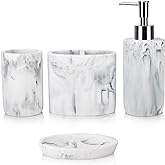 L'ARL GMVOI Bathroom Accessories Set,4 Pieces Marble Bathroom Vanity Countertop Accessory Set with Bathroom Toothbrush Holder Set,Soap Dispenser,Tumbler,Soap Dish for Bathroom Home Decor