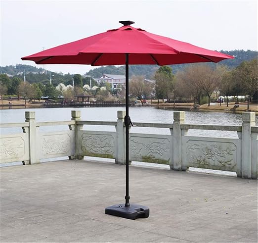 Amazon Com Aimcae Outdoor Patio Umbrella With Led Lights And Solar Panels Weatherproof 2 7 M Red Home Kitchen