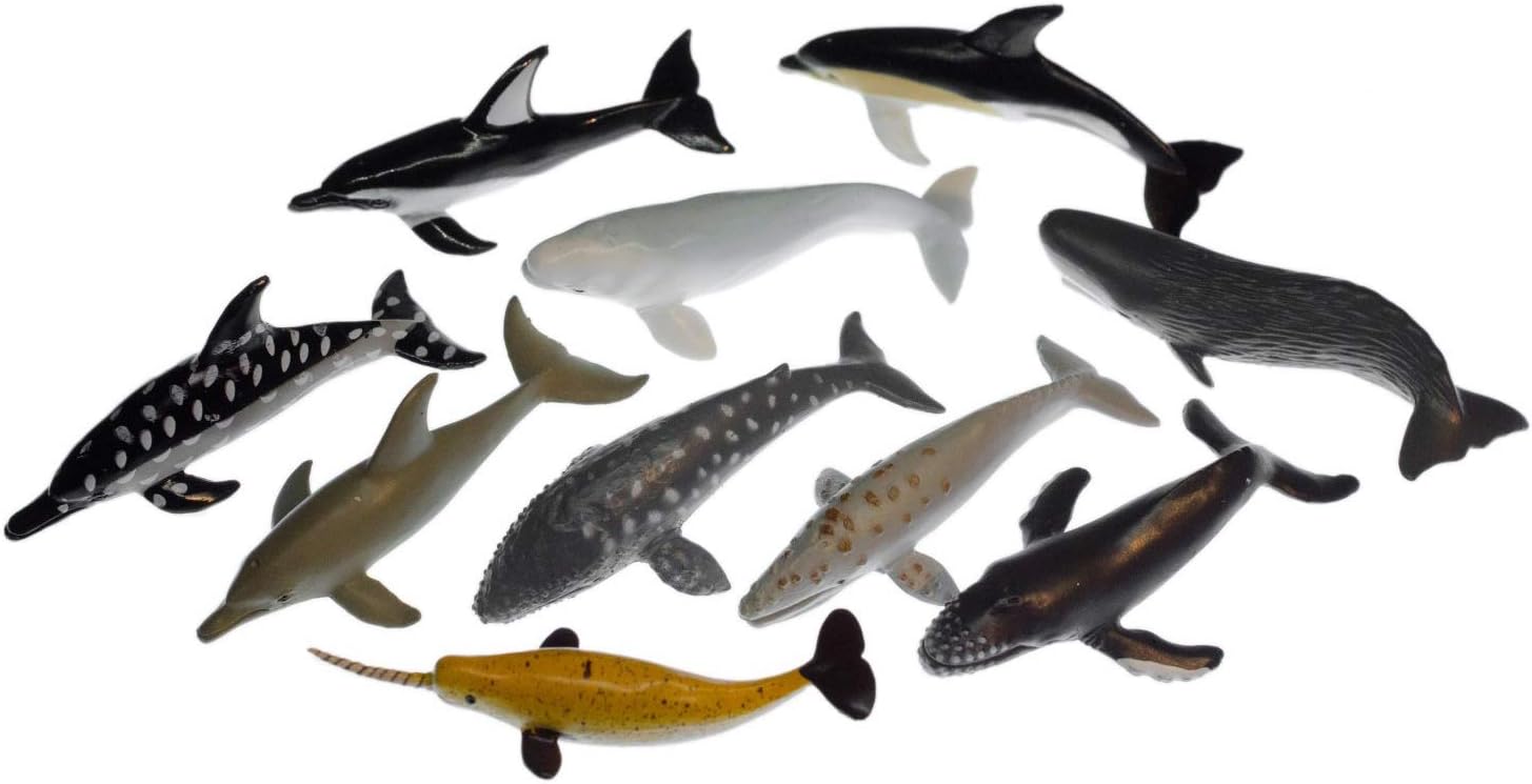 Miniblings 9X Set Whales And Dolphins Animal Figure Figures Figurines Toy Whale Kids, Blue, Small - Image 3