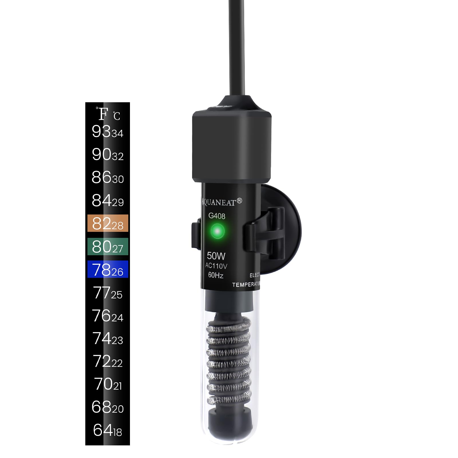 Photo 1 of AQUANEAT Aquarium Heater, 50W Small Betta Fish Tank Heater, Mini Preset Water Thermostat with a Thermometer