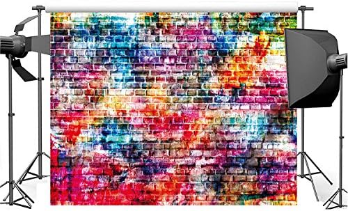 Dudaacvt 7x5ft Colorful Brick Wall Photography Backdrops for 80's 90's Hip Hop Disco Birthday Baby Birthday Party Wedding Graduation Home Decoration Photo Booth Studio Prop Banner Q013
