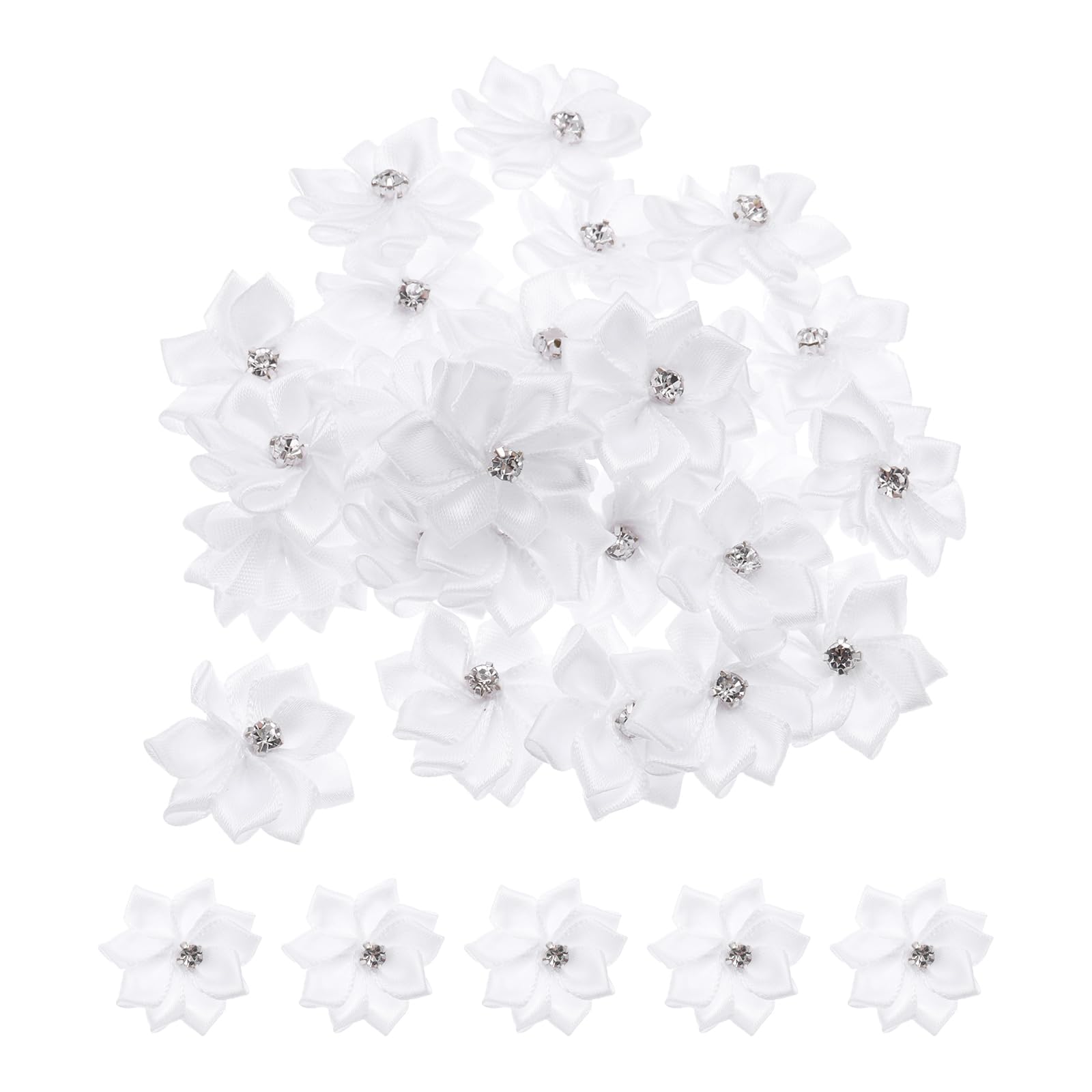 PATIKIL 1.2 Inch Small Ribbon Flowers, 150 Pcs Satin Ribbon Flowers Mini Fabric Flowers for Crafts DIY Wedding Ornament Appliques, White