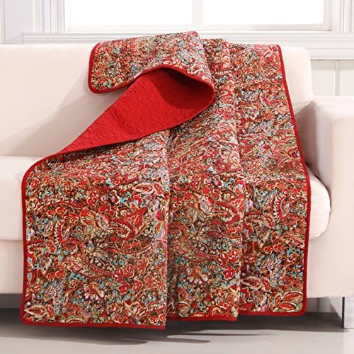 1 Piece Red Multi Persian Floral Pattern Blanket (50"Wx60"L), Beautiful Luxurious Bohemian Motif Design Sofa Throw, Traditional Style, Soft &amp; Super Warmth, Long-Lasting Durability Cotton