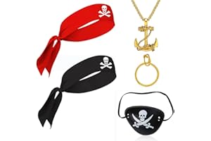 6pcs Pirate Costume Accessories Set Pirate Eye Patch Headband Earrings Necklace for Halloween Party Carnival Dress Up Costume