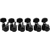 Musiclily Pro R15T-03 6 inline 2-pins Guitar Locking Tuners Set Black | Full Metal Machine Heads Tuning Pegs Keys, for Fender Strat/Tele Style Electric Guitar