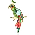 Alilang Golden Tone Sparkly Green Rhinestones Multicolored Enamel Tropical Parrot Bird Brooch Wild Animal Lapel Pins