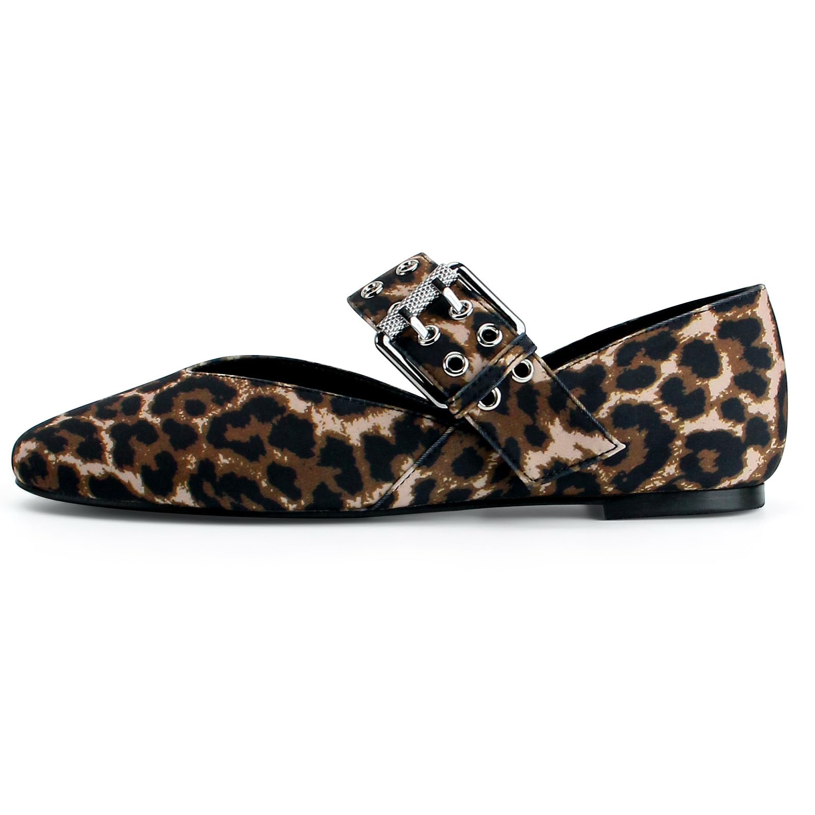 Gothictor Leopard Flats for Women Round Toe Mesh Ballet Mary Janes Adjustable Buckle Strap Casul Ballerina Dress Shoes Brown 6 Image
