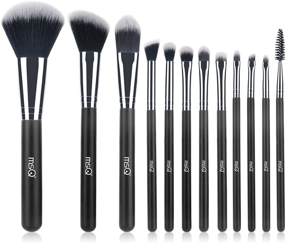 MSQ Makeup Brushes 12pcs Professional Cosmetic Brushes,Soft Synthetic Hair for Foundation, Powder, Blush, Eyeshadow,Lip -Black